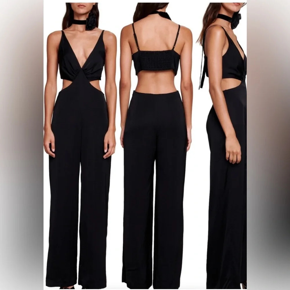 Maje Piblanca Cutout Plunge Jumpsuit & Choker